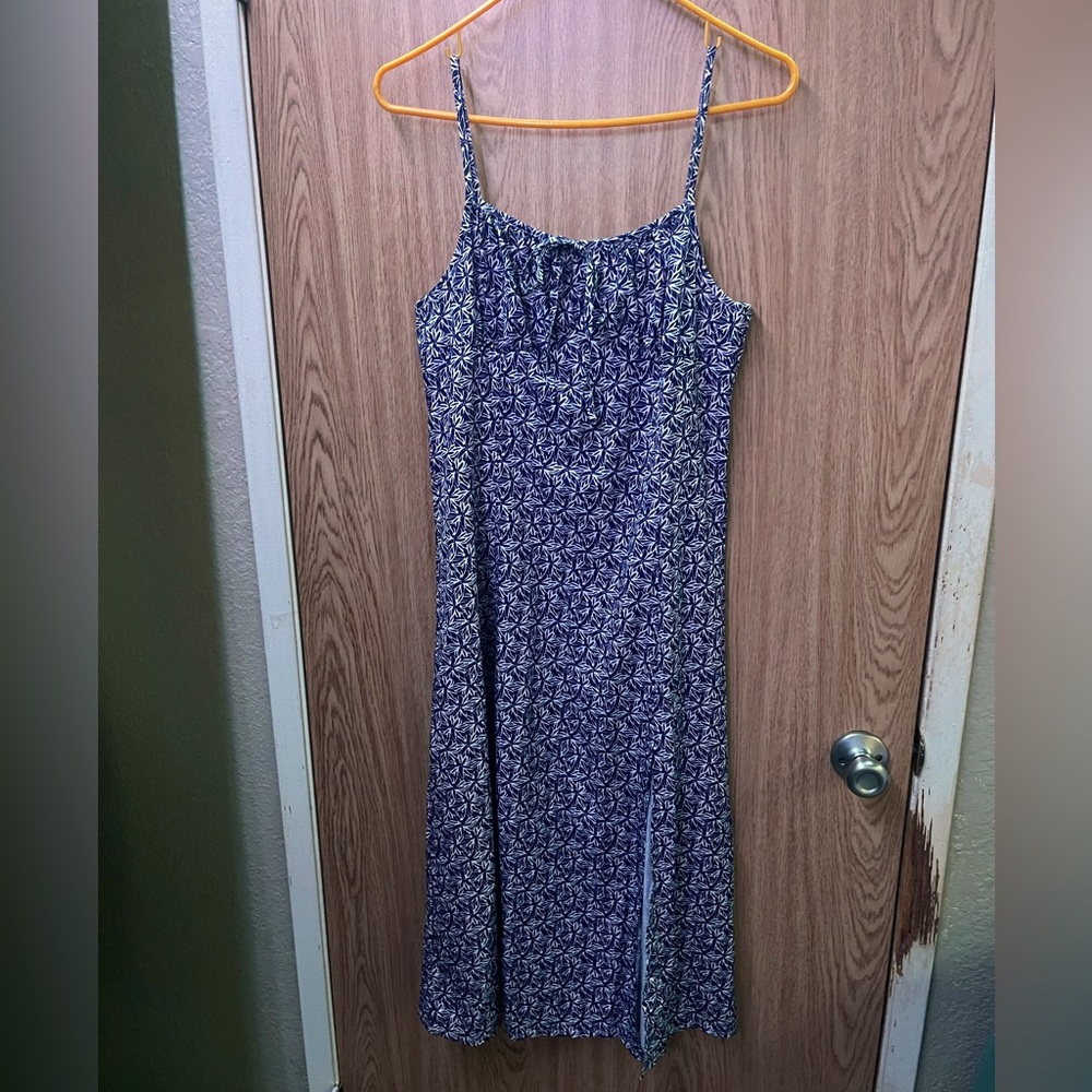 Blue floral midi spaghetti strap dress